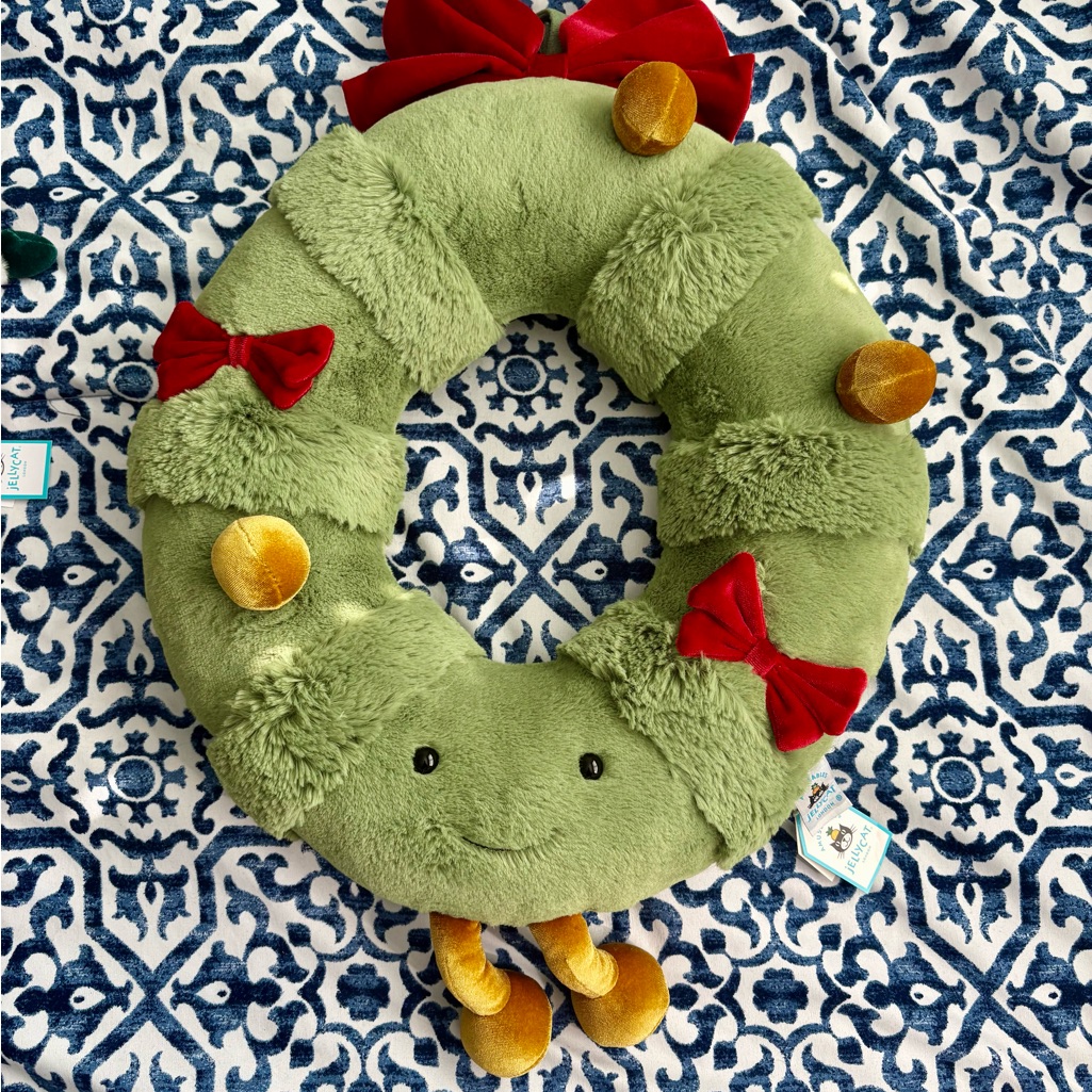 Jellycat Green Christmas Wreath With Red And Gold Accents Rare And Retired